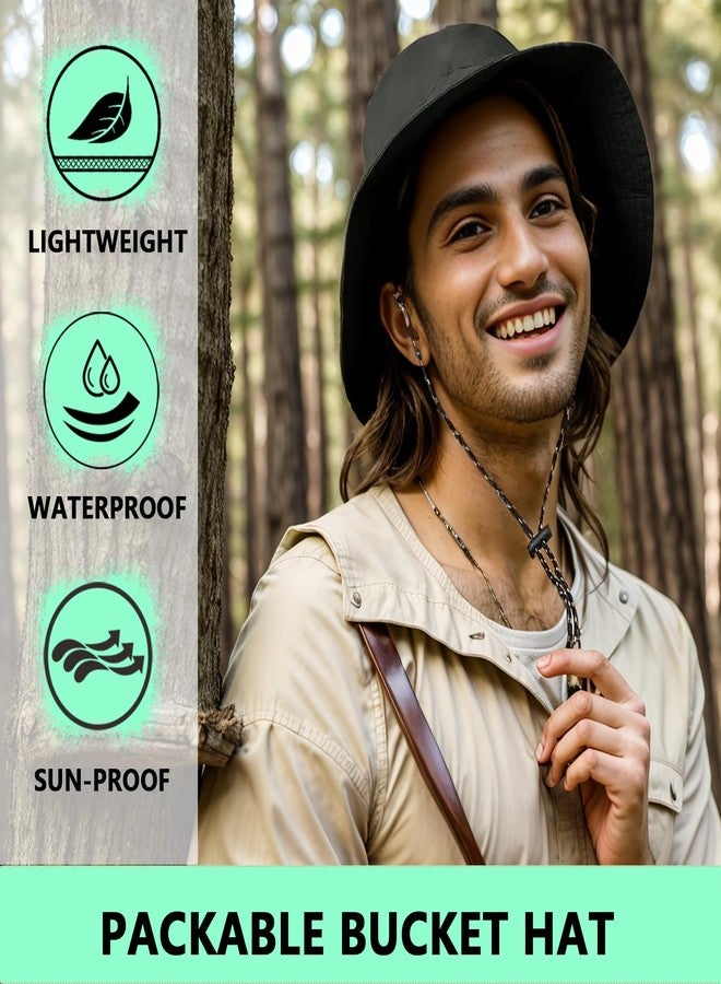 ZMD Waterproof Bucket Rain Hat for Men Women, Foldable UV Protection Sun Hat Quick Dry Packable Hat with Detachable Chin Strap for Summer Beach Fishing Hiking, Black - Image 5